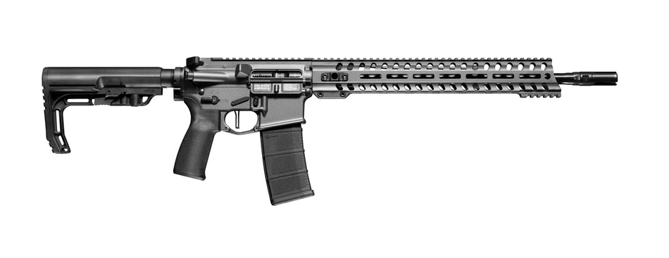 Patriot Ordnance Factory 01645 Minuteman Direct Impingement 5.56x45mm 30+1 16.50" Nitride Treated Threaded Barrel, Tungsten Cerakote Receiver, Synthetic 6 Position MFT Minimalist Stock