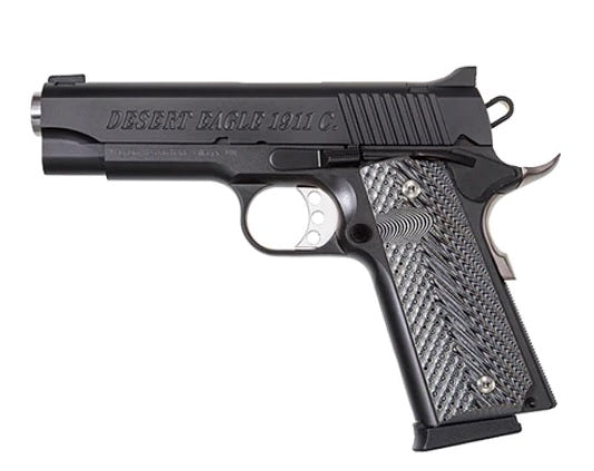 Magnum Research DE1911C 1911 C 45 ACP Caliber with 4.33" Bull Barrel, 8+1 Capacity, Overall Matte Black Finish Carbon Steel, Beavertail Frame, Serrated Slide & Black/Gray G10 Grip