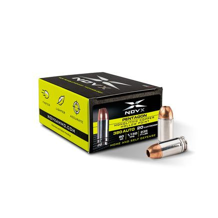 NovX .380 ACP Pentagon 80gr Monolithic Copper HP Ammo