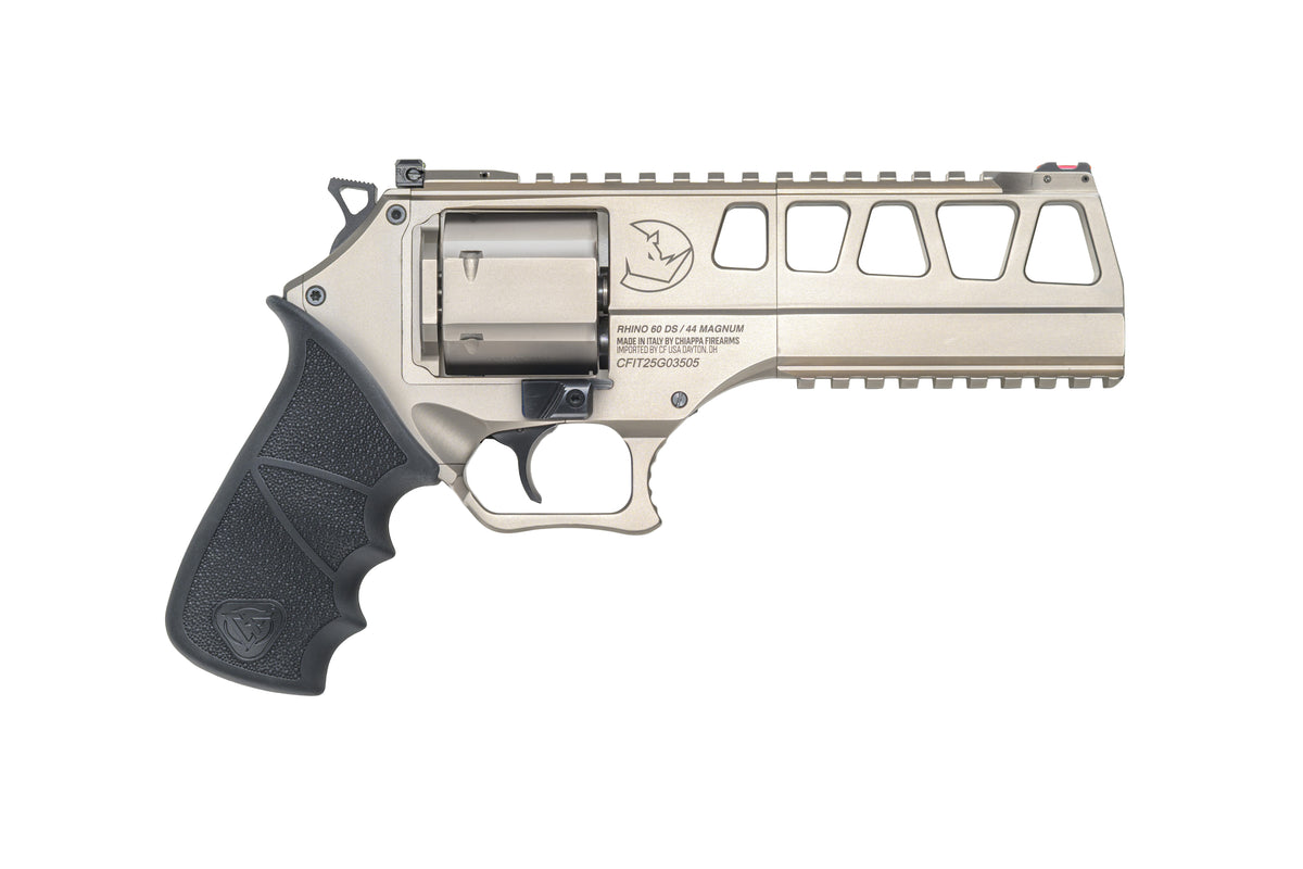 Chiappa Firearms 340351 60DS L Frame 44 Mag 6 Shot 6" Nickel Steel Barrel & Cylinder, Nickel Alloy Frame, Black Hogue Rubber Grip
