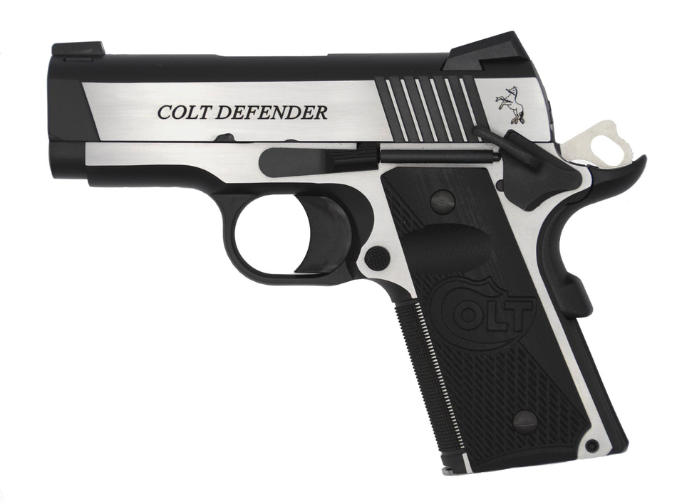 Colt Mfg O7082CE Combat Elite Commander Compact Frame 9mm Luger 8+1, 3" Stainless Steel Barrel, Two-Tone Serrated Stainless Steel Slide & Frame w/Beavertail, Black Scalloped G10 Grip, Ambidextrous