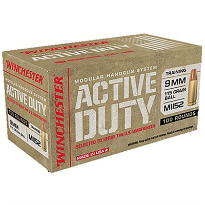 Winchester 9mm Luger / Parabellum Active Duty M1152 115gr FMJ Ammo