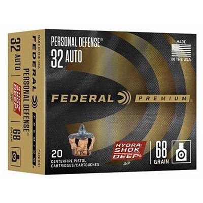 Federal P32HSD1 Personal Defense Hydra-Shok Jacketed Hollow Point 68 Grain .32 ACP