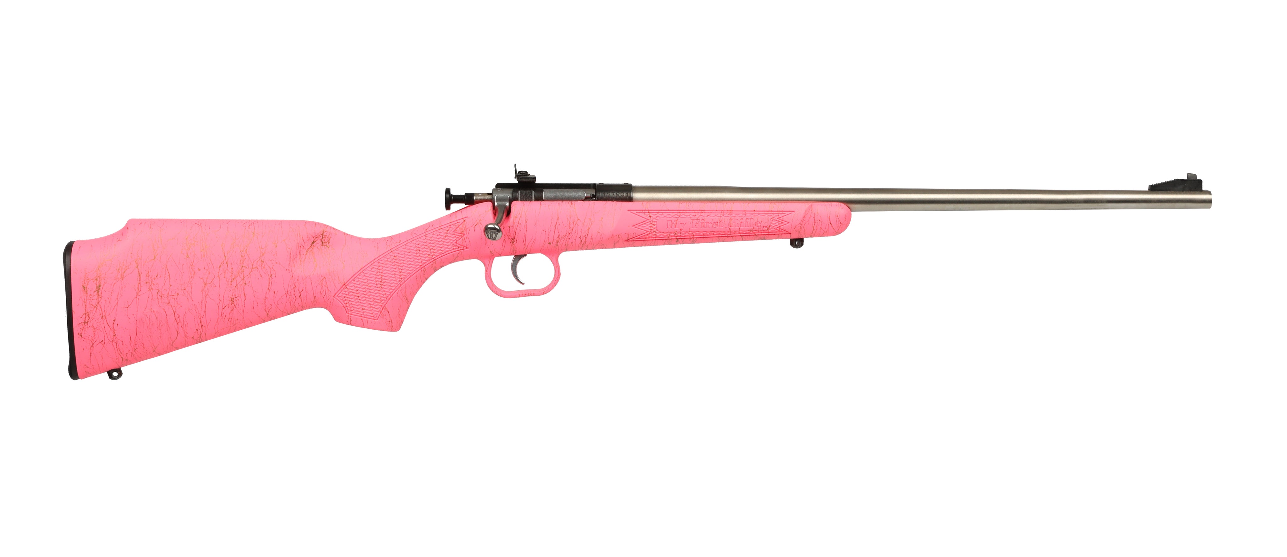 Crickett KSA2441 Gen2 Youth 22 LR 1rd 16.13" Stainless Single Shot Barrel, Stainless Steel Receiver, Pink w/Gold Webbing Fixed Synthetic Stock