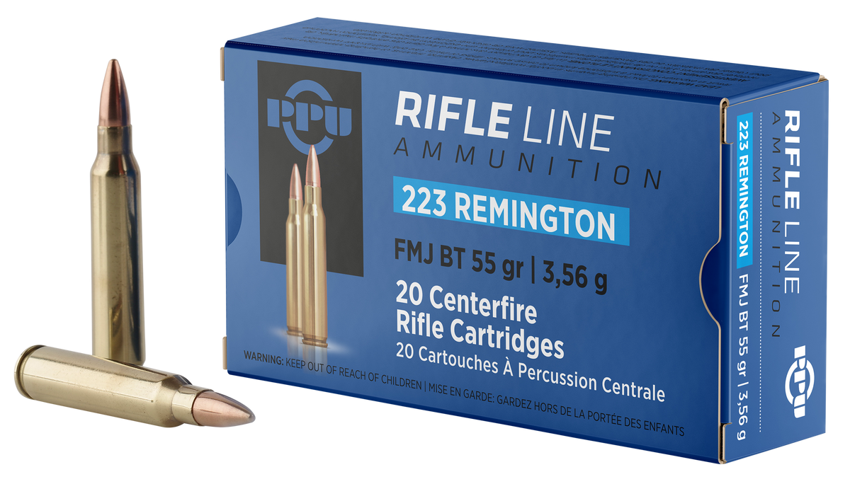PPU .223 Rem Standard Rifle 55gr FMJ BT Ammo