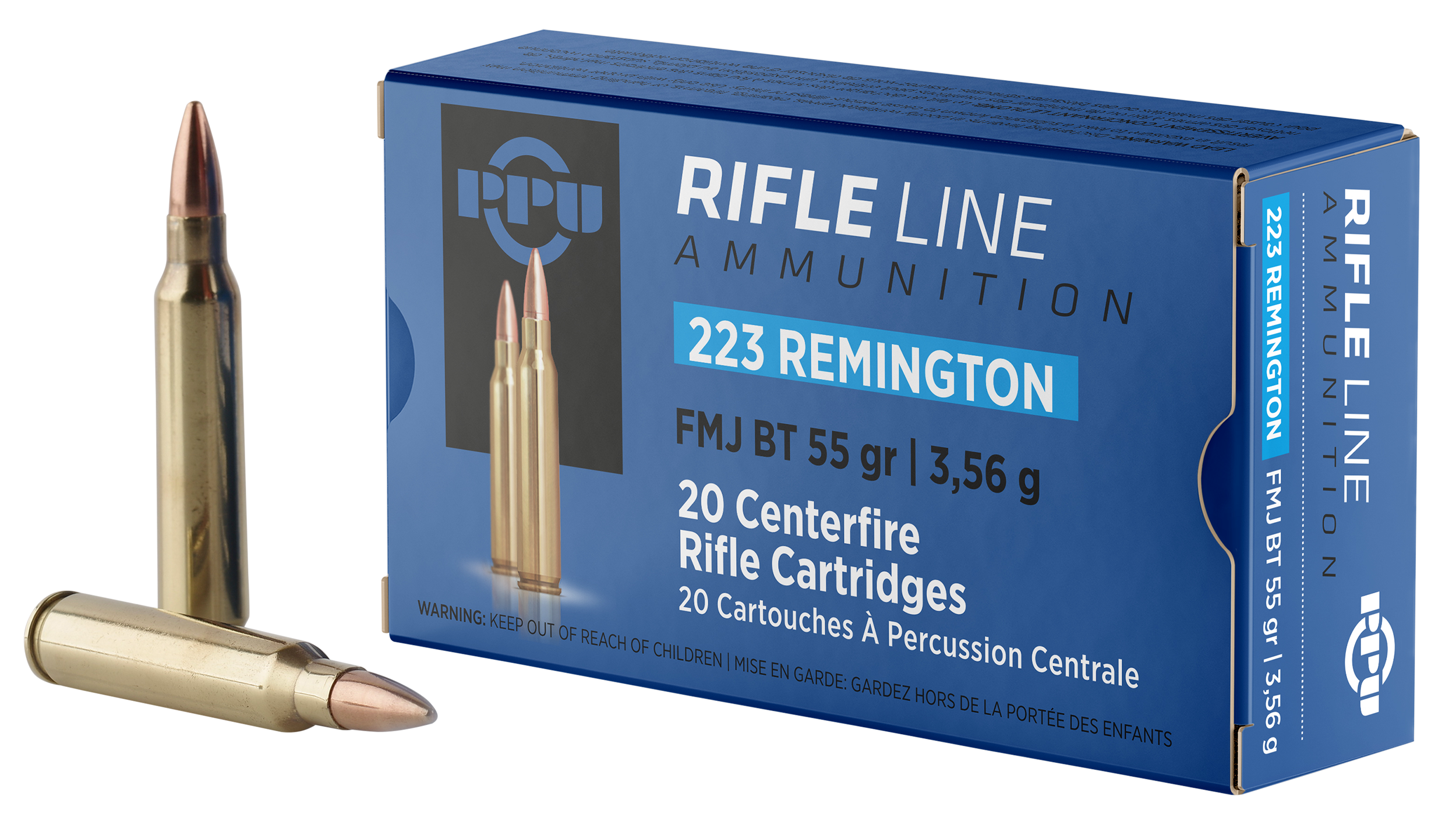 PPU .223 Rem Standard Rifle 55gr FMJ BT Ammo