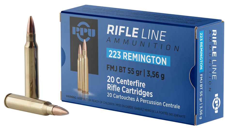 PPU .223 Rem Standard Rifle 55gr FMJ BT Ammo