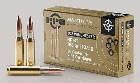 PPU PM308M2 Match Rifle .308 Win 168 grain Hollow Point Boat-Tail (HPBT) 20 Rounds
