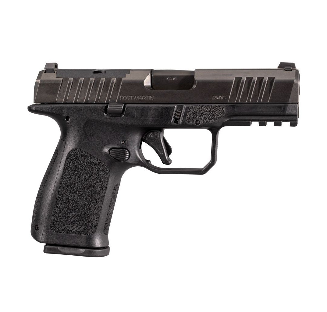 Rost Martin RM1CBLKOSP RM1C 9mm Luger 17+1 4" Black Match Grade Barrel, Black Tenifer Optic Ready/Serrated Steel Slide, Black Polymer Frame w/Picatinny Rail, Textured Grip, Ambidextrous