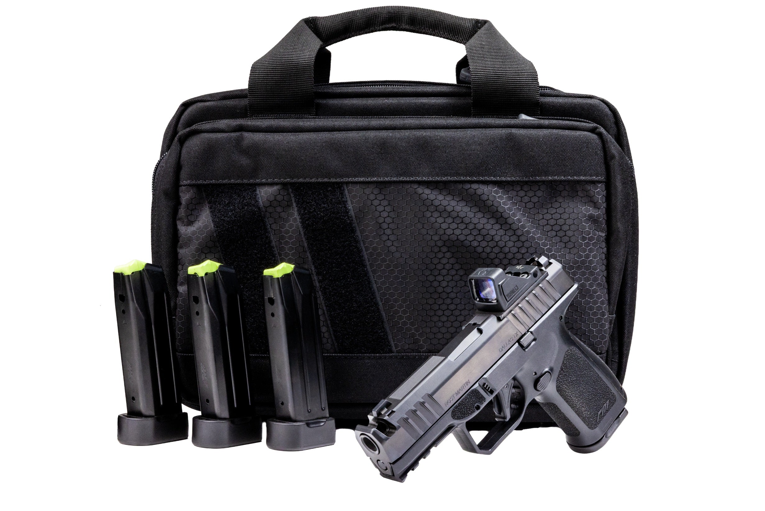 Rost Martin RM1CBLKOSP(COMP)SPL RM1C Comp Bundle 9mm Luger 17+1 4" Compensated Barrel, Black Nitron Steel Integrated Compensator/Serrated w/Optic Slide, Black Polymer Frame w/Picatinny Rail, Textured