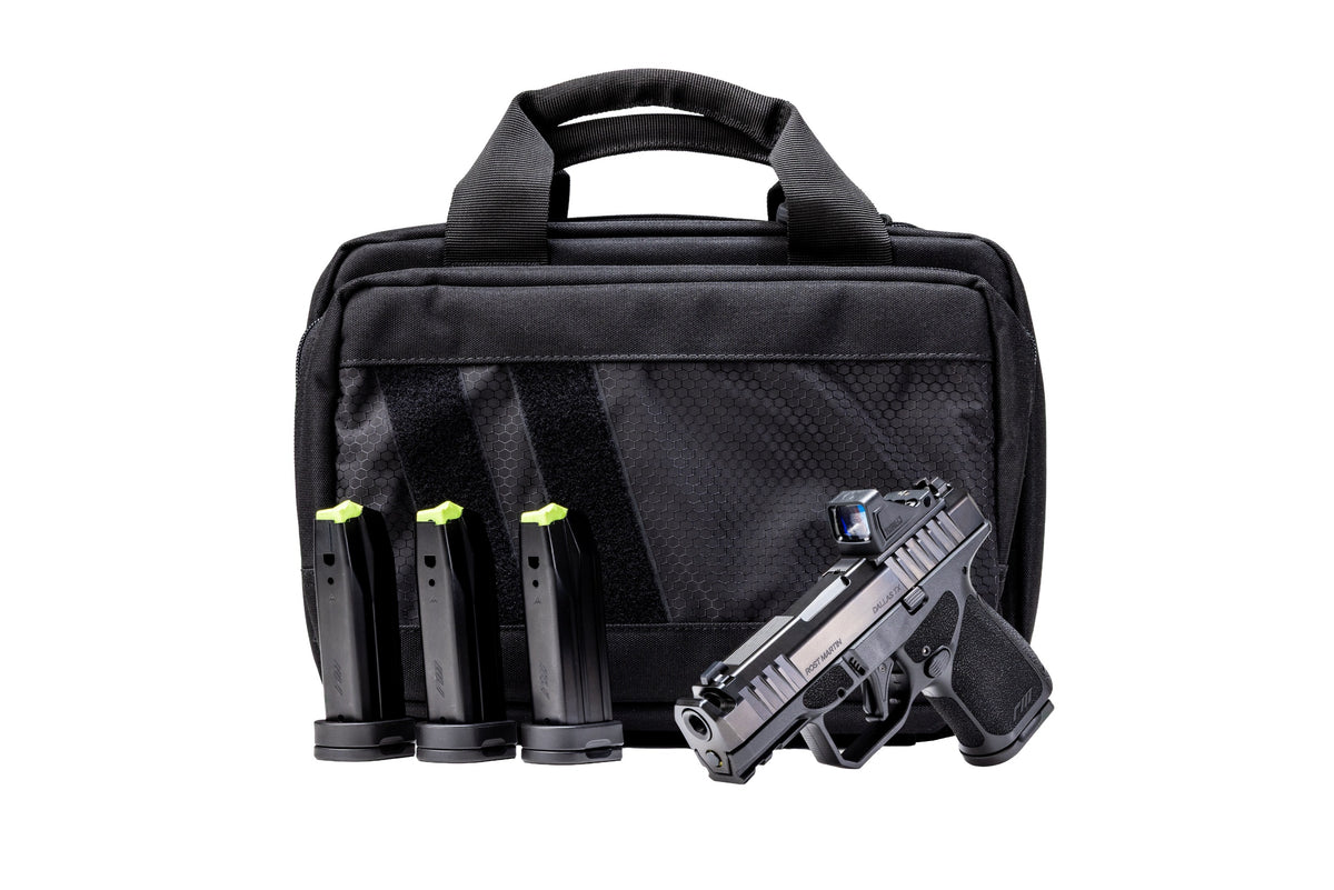 Rost Martin RM1SBLKOSP10CA(COMP)-P RM1S Comp Bundle *CA Compliant 9mm Luger 10+1 3.60" Compensated Barrel, Black Nitron Steel Integrated Compensator/Serrated w/Optic Slide, Black Polymer Frame w/Picat