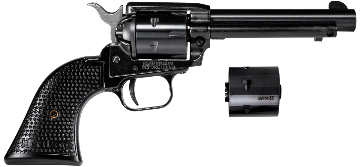 Heritage Mfg RR22MB4PG Rough Rider 22 LR/22 WMR 6 Shot, 4.75" Black Steel Barrel, Black Cerakote Zinc Alloy Frame, Black Cerakote Cylinder, Black Polymer Grip, Hammer/Thumb Safety, Exposed Hammer