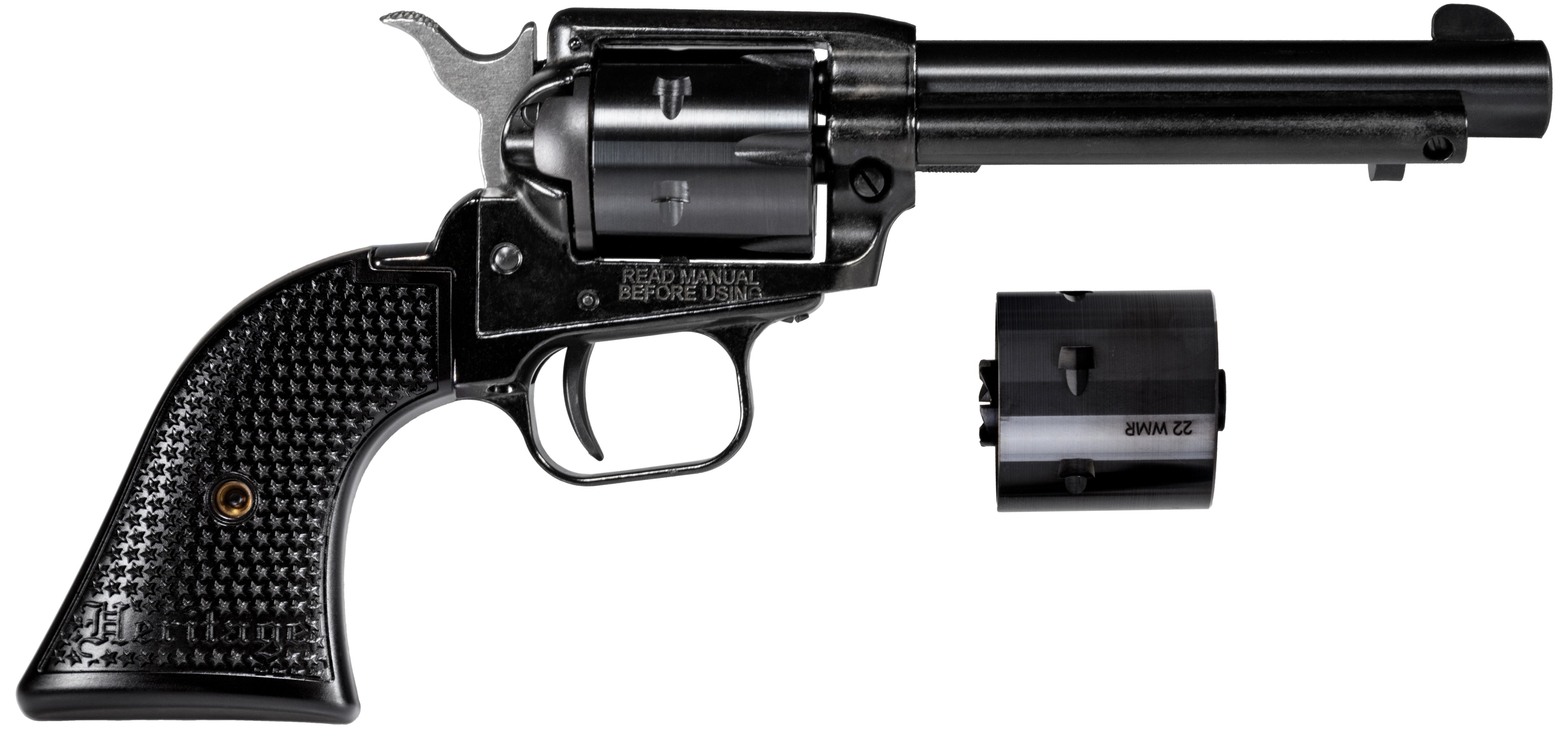 Heritage Mfg RR22MB4PG Rough Rider 22 LR/22 WMR 6 Shot, 4.75" Black Steel Barrel, Black Cerakote Zinc Alloy Frame, Black Cerakote Cylinder, Black Polymer Grip, Hammer/Thumb Safety, Exposed Hammer