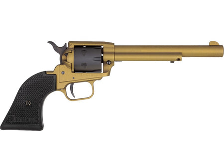 Heritage Mfg RR22S6 Rough Rider 22 LR 6 6.50", Gold Cerakote Barrel, Black Satin Cylinder, Gold Cerakote Steel Frame, Black Polymer Grips Features Black Accents