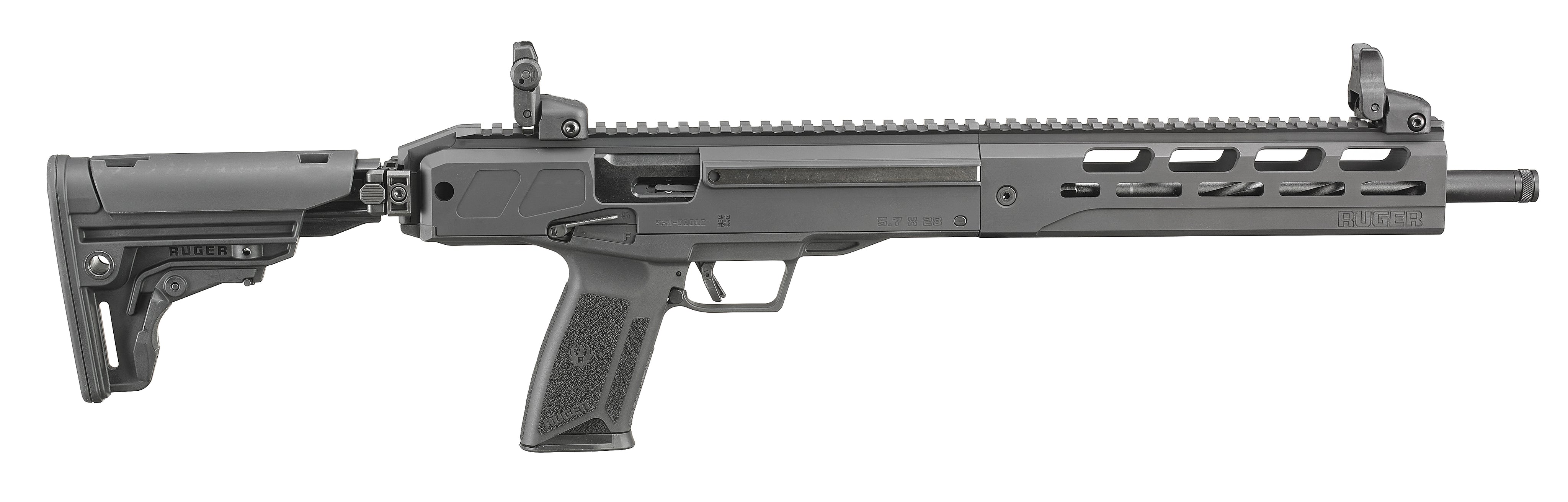 Ruger 19300 LC Carbine 5.7x28mm 16.25" Threaded Barrel 20+1, Black, Folding Stock, OEM Flip-Up Sights