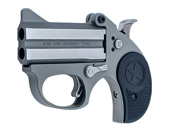 Bond Arms BASRS Stinger 9mm Luger 2rd 2.5" Matte Stainless Steel Double Barrel & Frame, Rebounding Hammer, Blade Front/Fixed Rear Sights, Black Rubber Grip, Manual Safety