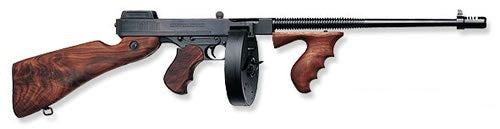 Thompson T1100D 1927A-1 Deluxe Carbine 45 ACP Caliber with 18" Barrel, 20+1 Capacity (Stick), 100+1 Capacity (Drum), Blued Metal Finish, American Walnut Stock Wood Grip Right Hand