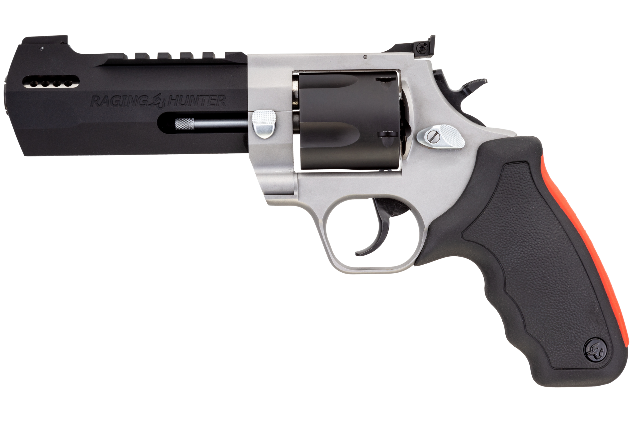 Taurus 2500055RH Raging Hunter Large Frame 500 S&W Mag 5rd 5.12" Matte Black Ported/Target Crown Barrel, Matte Black Oxide Cylinder, Matte Stainless Stainless Steel Frame, Black Rubber Grip