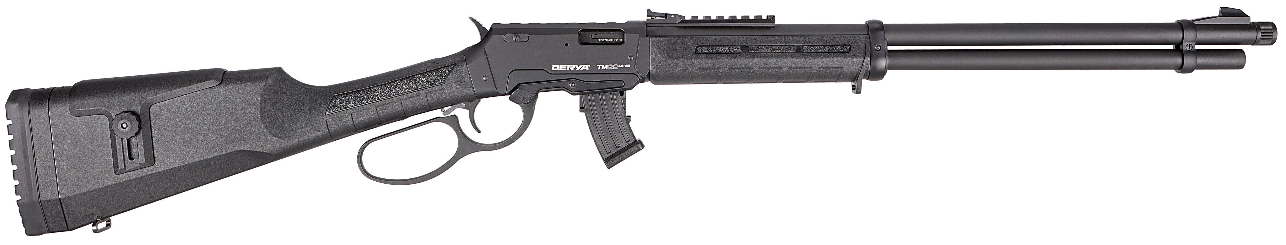 Derya Firearms TM22.LEVER.20 TM22 Lever 22 LR 10+1 20" Black Threaded Barrel, Black Anodized Picatinny Rail Receiver, Black AG w/Extensions Polymer Buttstock