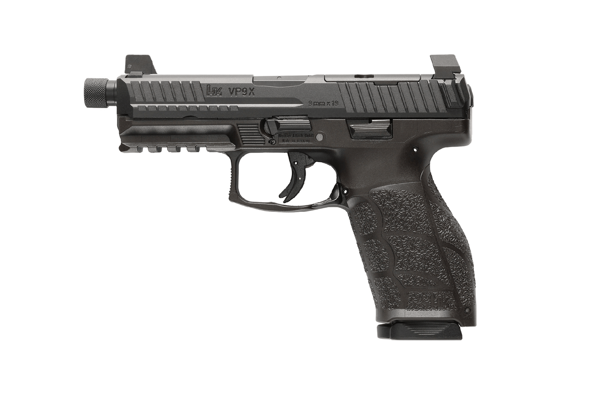 HK 81001223 VP9A1 X Tactical Full Size 9mm Luger 20+1 4.70" Black Threaded Barrel, Black Steel Serrated w/Optic Slide, Black Polymer Frame w/Picatinny Rail, Textured Grip