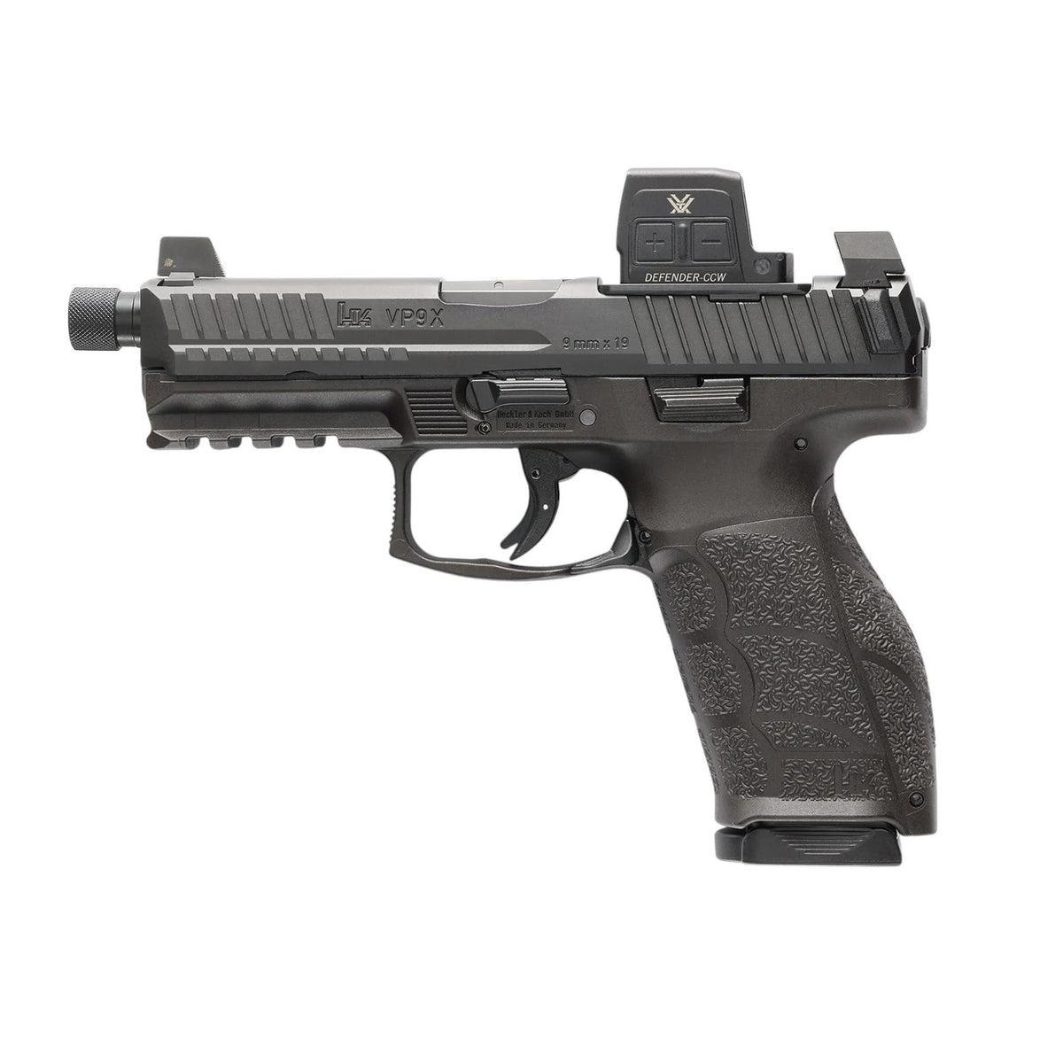 HK 81001364 VP9A1 X Tactical w/Optic Full Size 9mm Luger 20+1 4.70" Black Threaded Barrel, Black Steel Serrated w/Optic Slide, Black Polymer Frame w/Picatinny Rail, Textured Grip, Vortex CCW