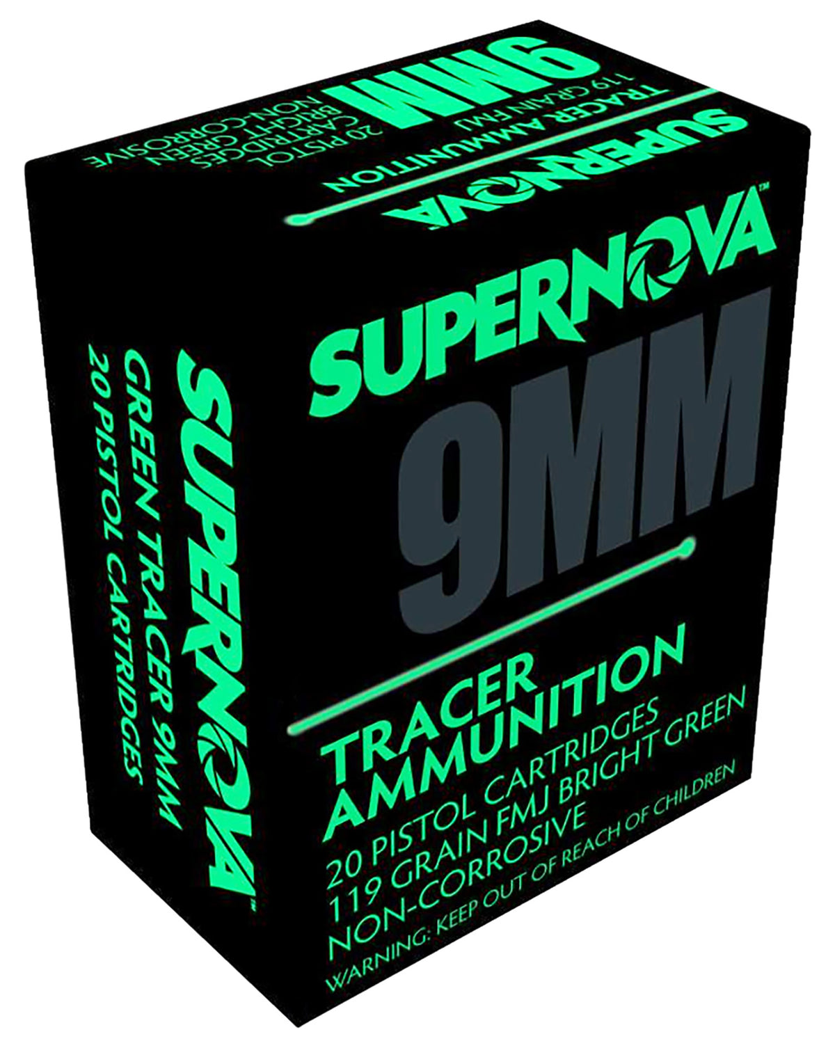 Supernova 9mm Luger/Parabellum PMSN9MMG Green Tracer Non Corrosive Full Metal Jacket FMJ 119 Grain