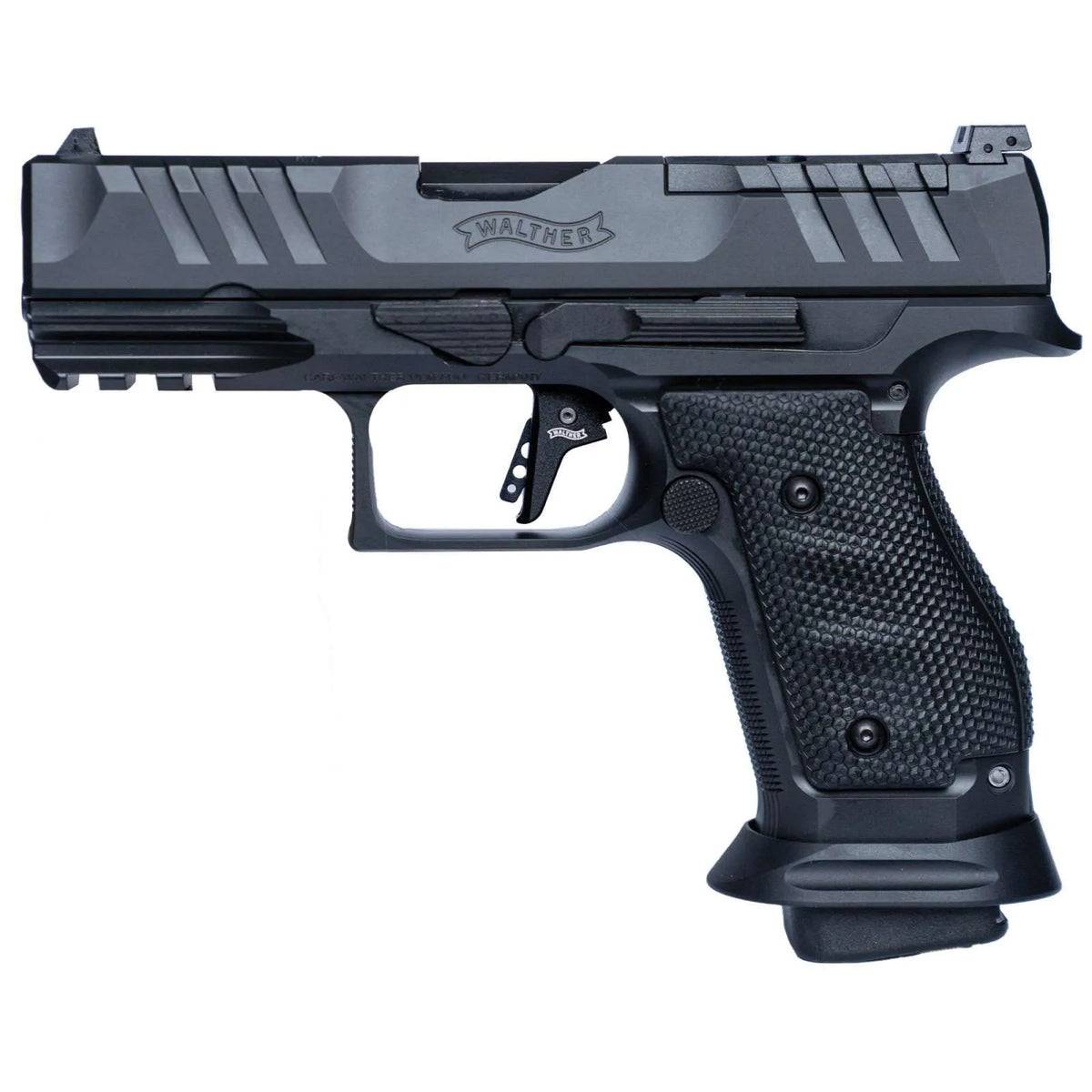 Walther Arms 289699110 PDP Compact 9mm Luger 10+1 4" Black Polygonal Rifled Barrel, Black Optic Ready/Serrated Slide, Black Steel Frame w/Picatinny Rail, Textured Wraparound Grip