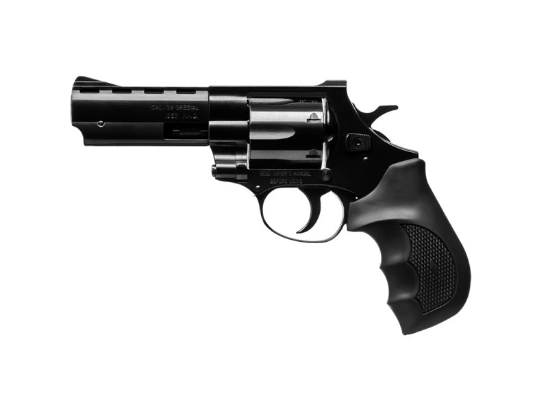 Weihrauch Guns 770123 Windicator 38 Special 6rd 4" Blued Steel Barrel & Cylinder, Compact Blued Steel Frame w/Exposed Hammer, Ramp Front/Fixed Rear Sights, Finger Grooved Black Rubber Grip