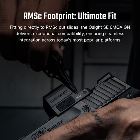 Osight SE 6 MOA Green Dot Sight Enclosed Emitter RMSc Footprint Side-Loading Battery